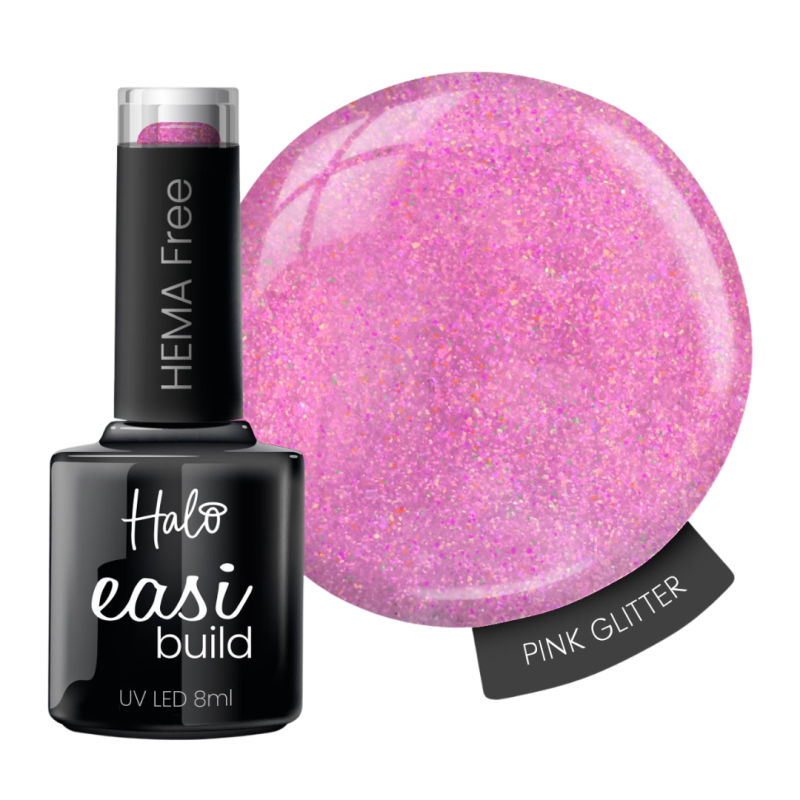 Halo EasiBuild Pink Glitter Builder Gel 8ml sans Hema sans TPO