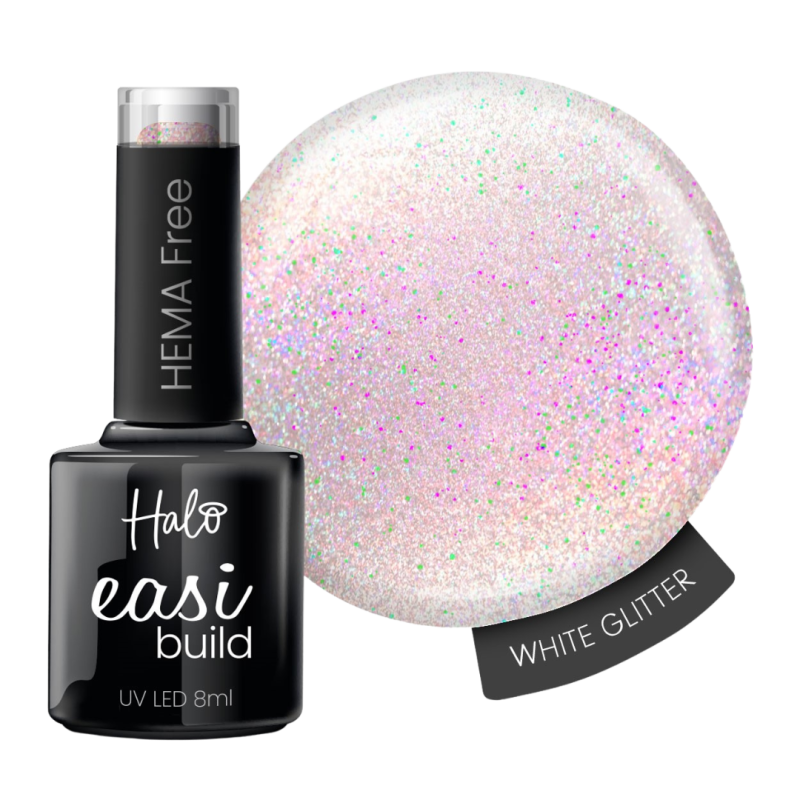 Halo EasiBuild White Glitter Builder Gel 8ml sans Hema sans TPO